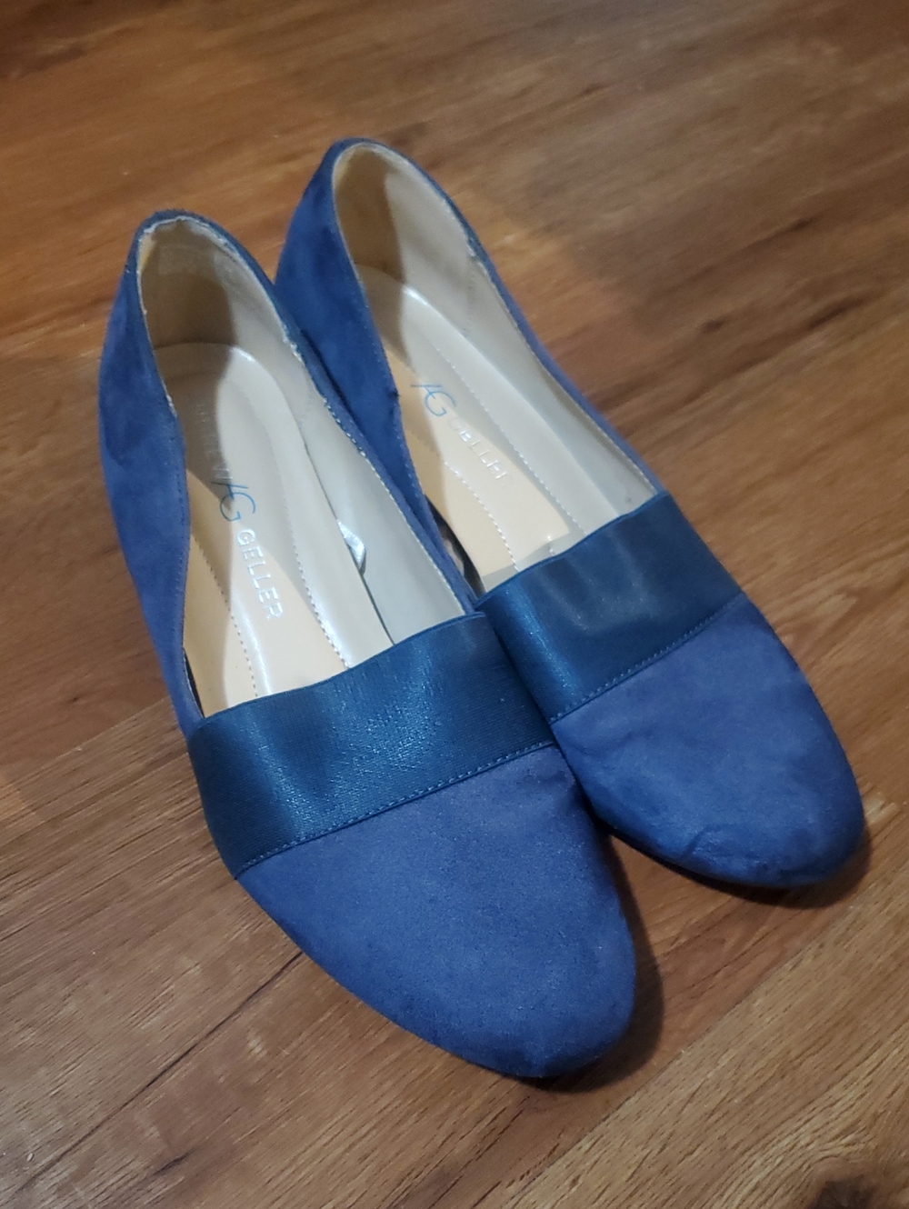 Andrew Geller Blue Suede Wedge with Dark Blue Band